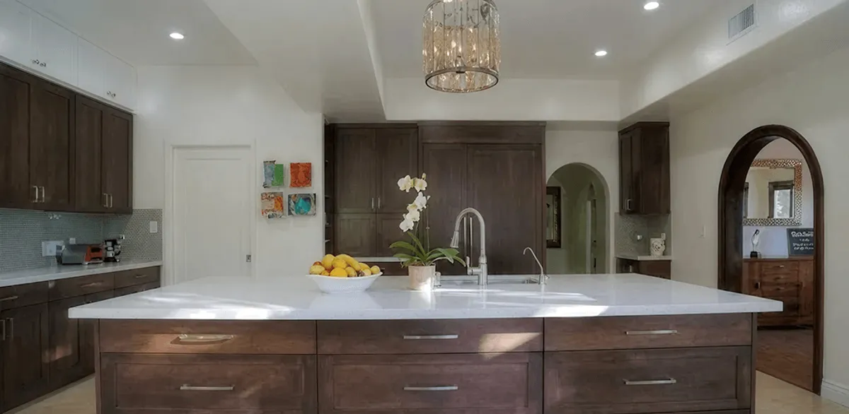 Cabinet refacing project with updated kitchen cabinets and island in Detroit, MI