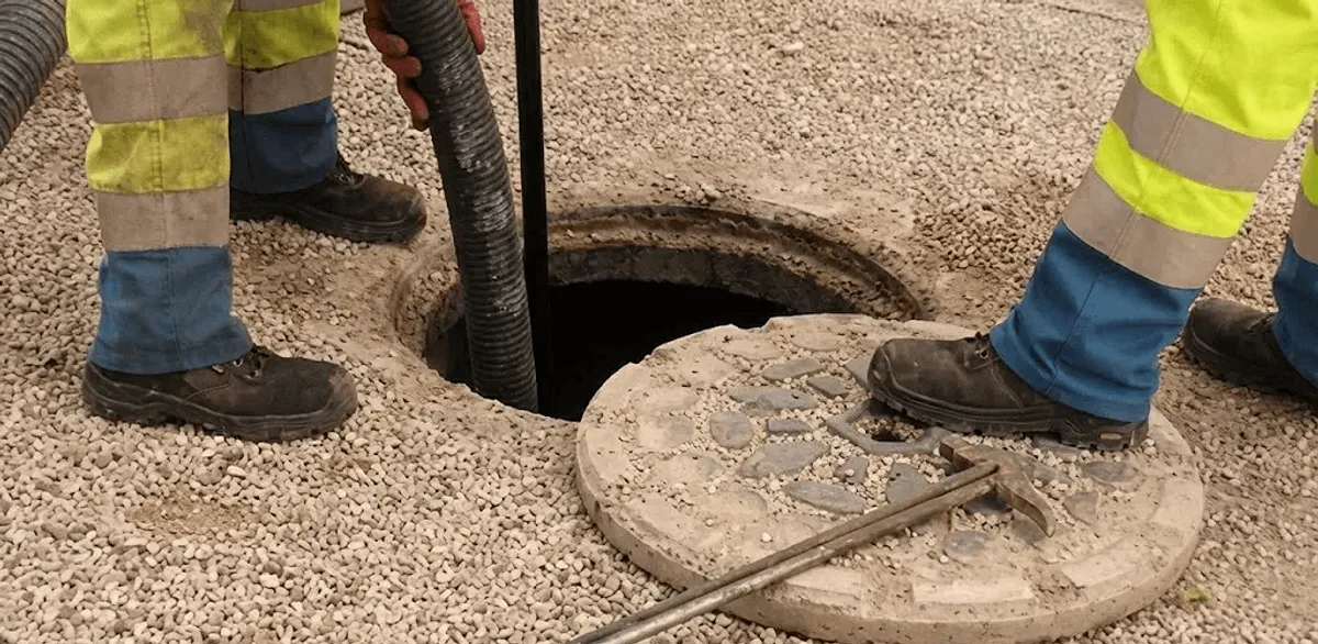 Drain cleaning crew clearing a sewer access point with professional equipment in Detroit, MI